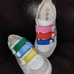 Mini Boden girls sneakers 30, colored pencil rainbow white leather